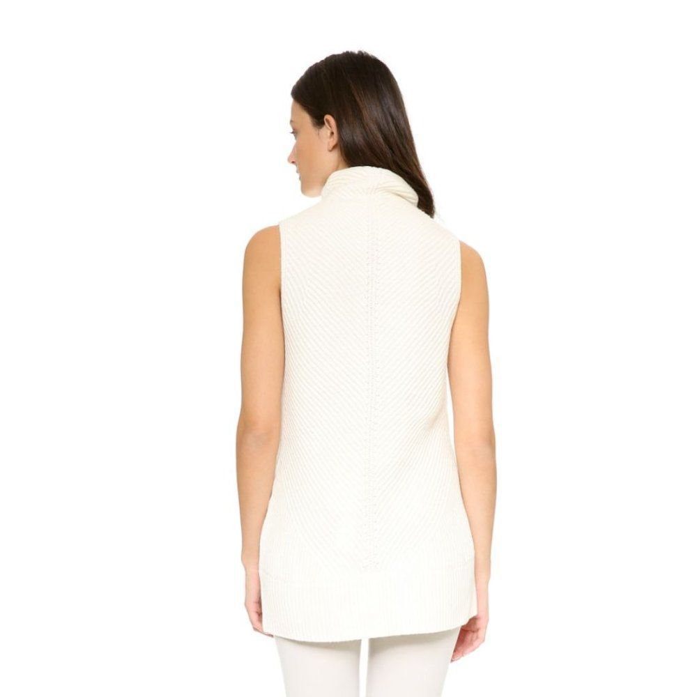VINCE Ivory Cream Wool Cashmere Rib Knit Sleeveless Turtleneck Sweater, Size S - Picture 2 of 13